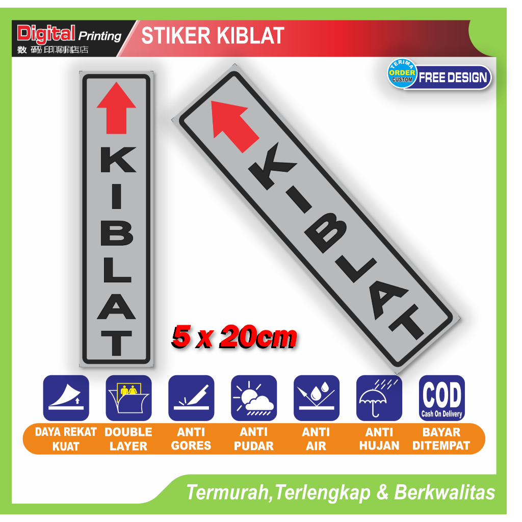 

Stiker tulisan kiblat arah sholat masjid musholla hotel villa kamar rumah sticker petunjuk ibadah