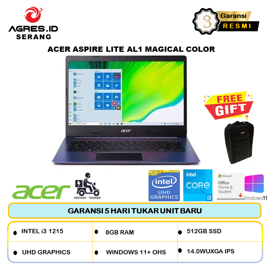 ACER ASPIRE LITE AL1 MAGICAL COLOR I3 1215 8GB 512GB W11+OHS 14.0WUXGA IPS