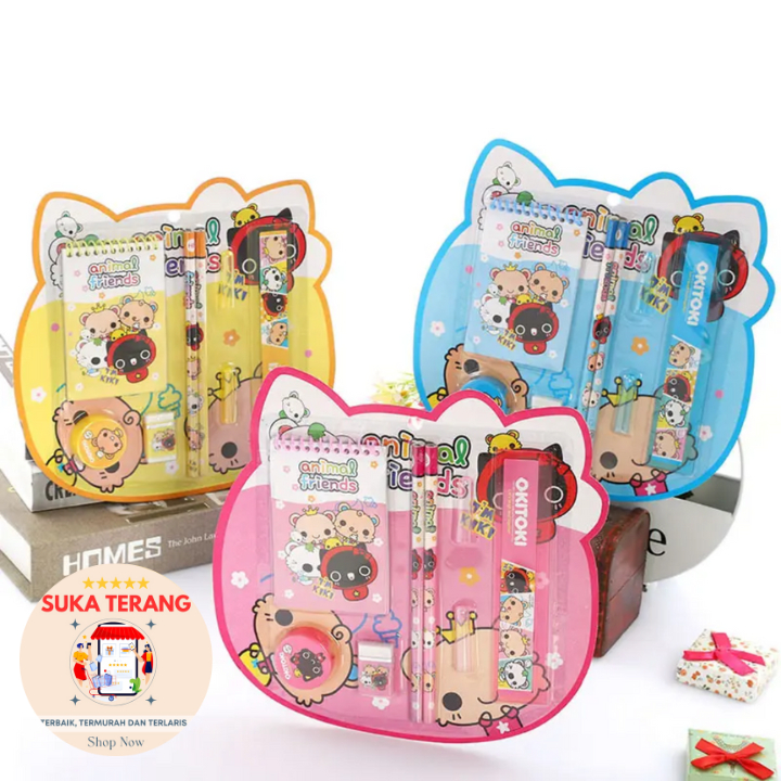 

ST Stationery Set 8 in 1 Alat Tulis Anak Sekolah Penghapus Penggaris Pensil Serutan Notebook Karakter Lucu Termurah