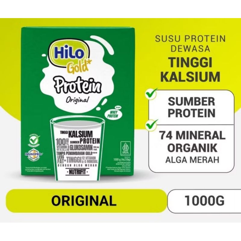 

Promo!!! HiLo Gold Protein Original (Plain) 1000g - Susu Dewasa Tinggi Kalsium Sumber Protein Mineral Organik Alga Merah (Exp 2027)