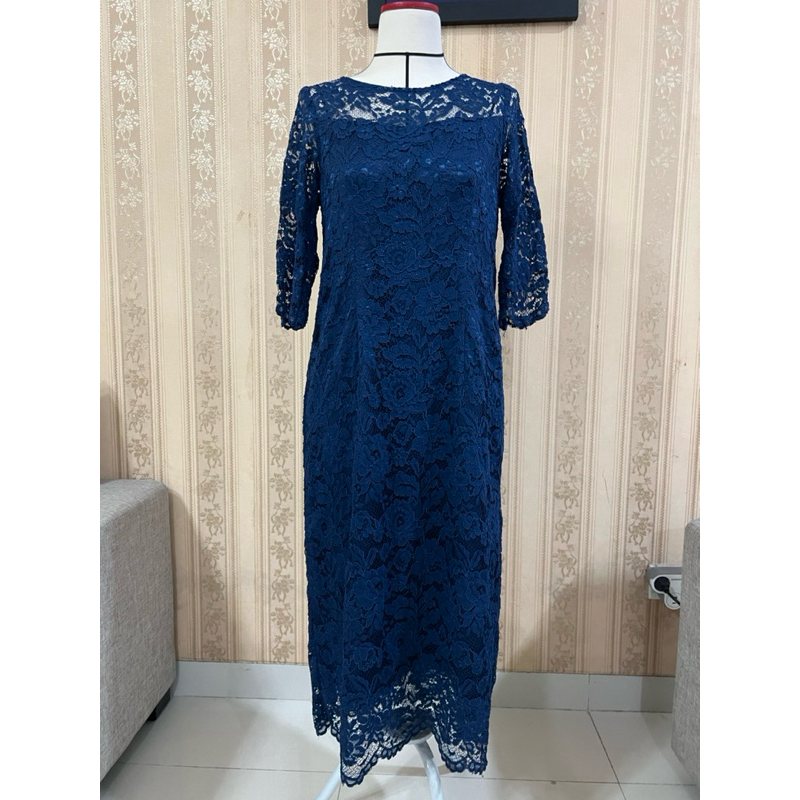 Dress brokat biru dongker