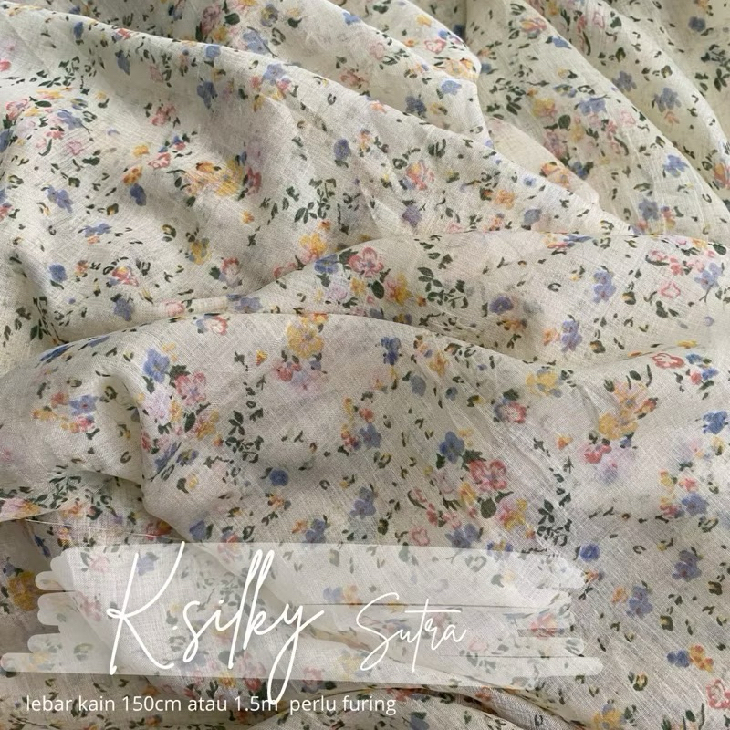kain katun silky motif bunga kecil / kain katun motif bunga / kain gamis katun motif / kain mukena t