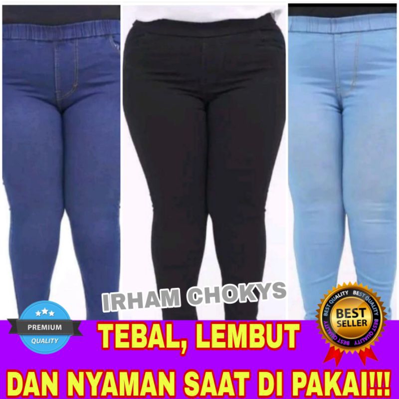 LEMBUT, TEBAL & JUGA MELAR!!! CELANA JEANS PINGGANG KARET/LEGGING JEANS/JEGGING JEANS JUMBO WANITA M
