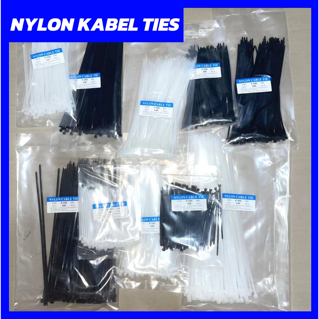 

Kabel Ties Cable Tie 10cm 15cm 20cm 25cm 30cm Nylon 100 Pcs Hitam Putih Serbaguna