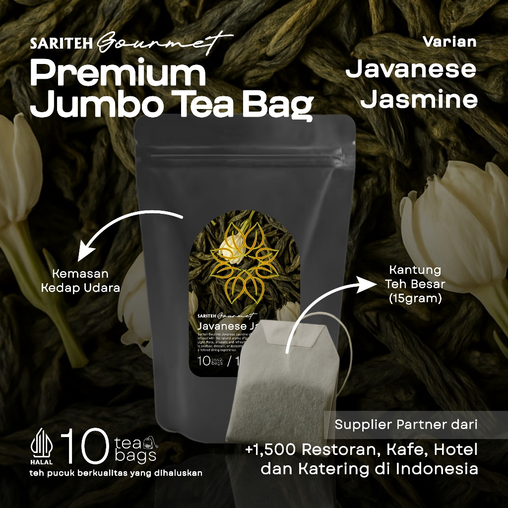 

Sariteh Gourmet Premium Jumbo Tea Bag, Javanese Jasmine Tea - Isi 10 Teh Celup Jumbo