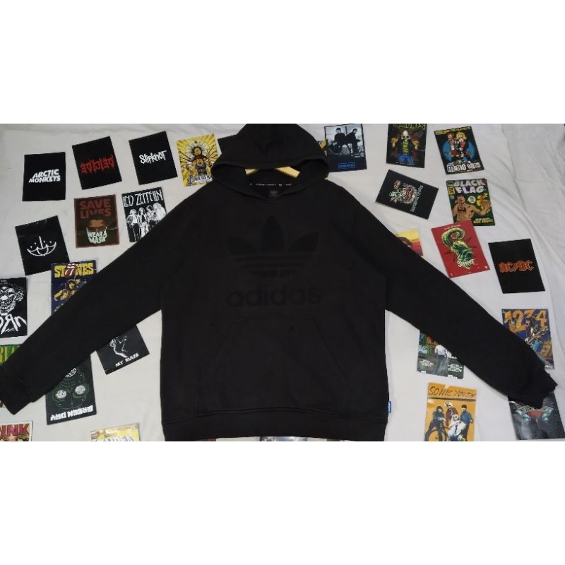 Hoodie Adidas trifoil hitam wash vintage made in cambodia