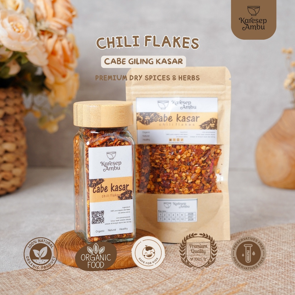 

Cabe Kasar / Chili Flakes - Bumbu Dapur Rempah Premium Asli Murni Organik by Karesep Ambu