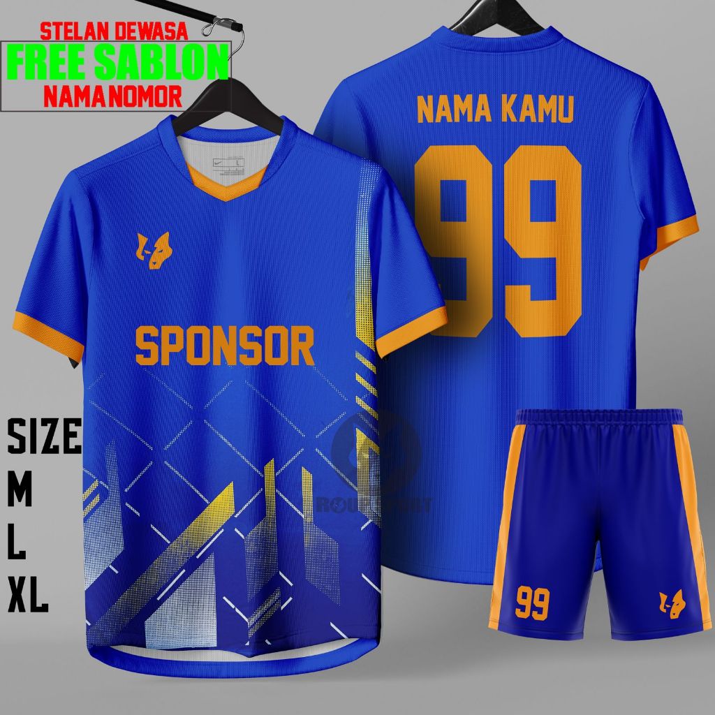 Baju Bola GRATIS SABLON Nama+Nomor Sponsor Jersey Futsal Volli Dewasa Pria Wanita Set Baju Celana / 