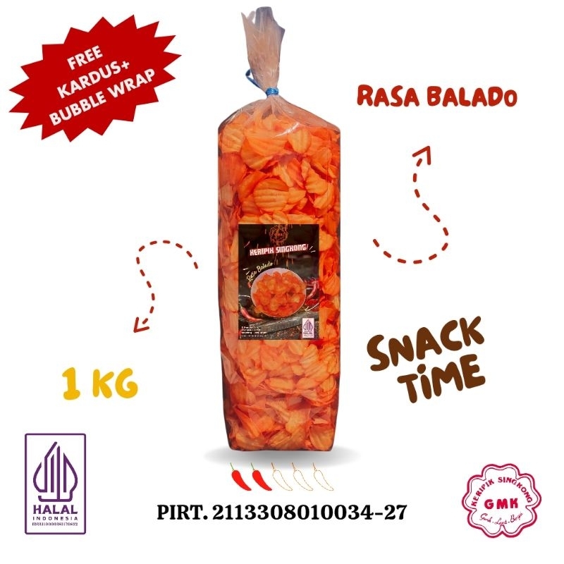 

GMK Keripik Singkong Premium Balado Pedas Manis 1Kg Cemilan Kiloan Kripik Singkong Balado