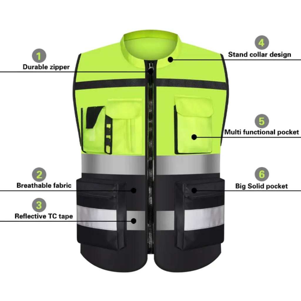 JHJ Premium Rompi Proyek Safety Vest Rompi Safety Polyester Poliester Kerah Kantong Saku Ready Stok
