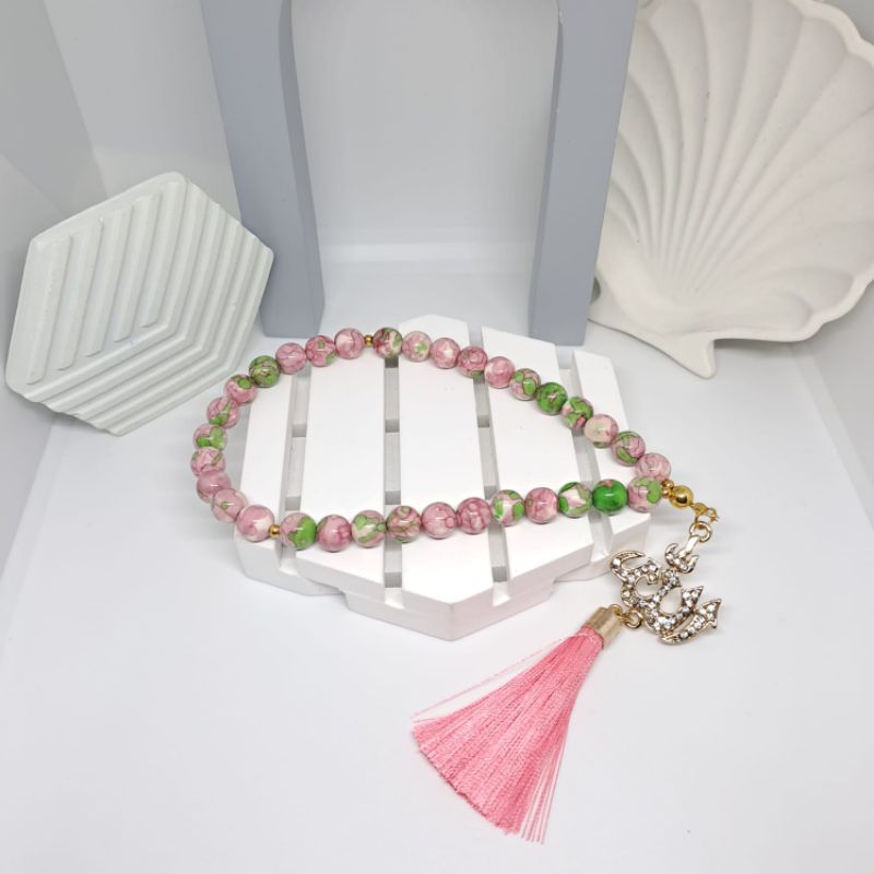 Tasbih batu pirus pink 8mm 33butir lafadz Allah