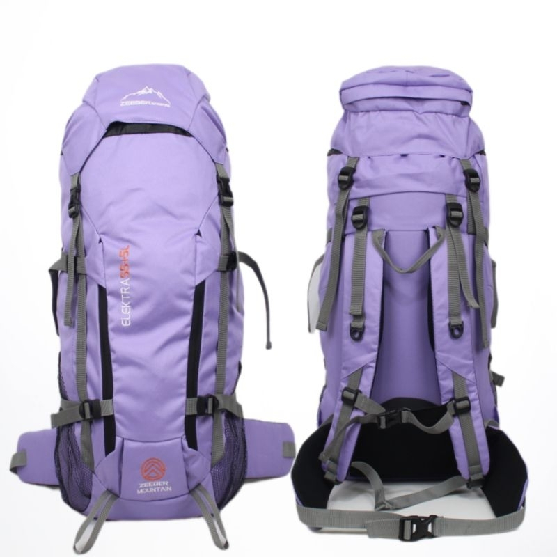 Tas Carrier Gunung 45 Liter – Tas Hiking Camping Outdoor Warna Ungu Lilac Bahan Cordura Tebal  Tas R