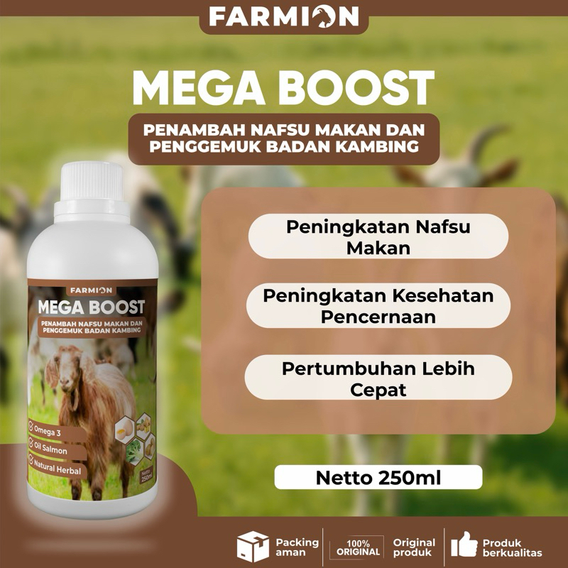 FARMION - Mega Boost Premium Vitamin Kambing Sapi Biar Gemuk Obat Kambing Sapi Cepat Gemuk 250ml