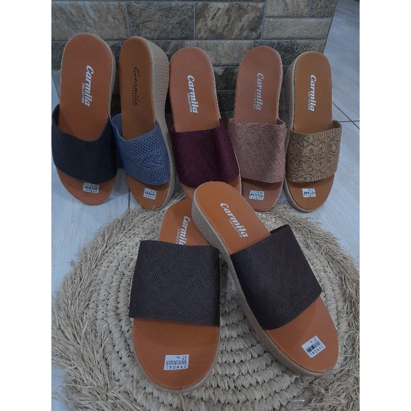 sandal selop wedges carmila/sandal selop rajut/sandal selop wanita kekinian