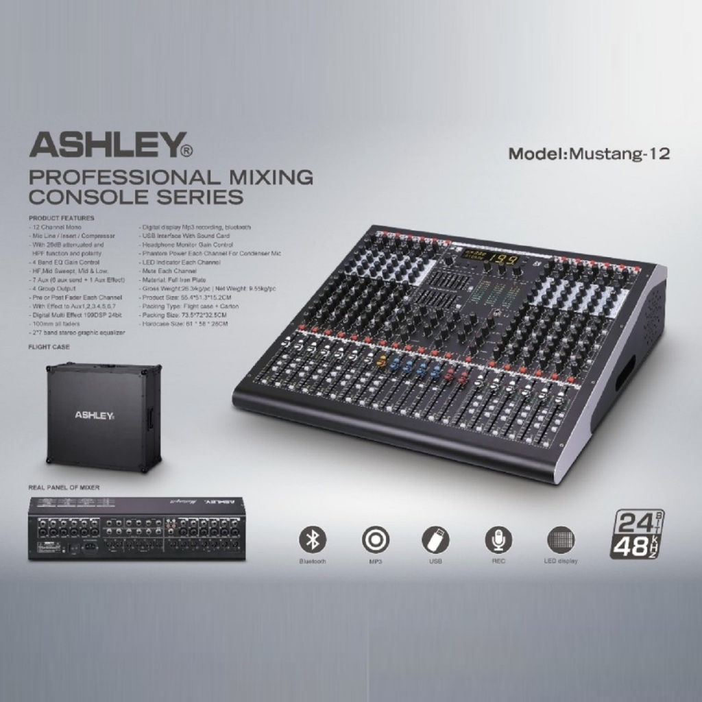 Mixing Console Ashley Mustang 12 12channel USBMP3 Bluetooth Free Hardcase