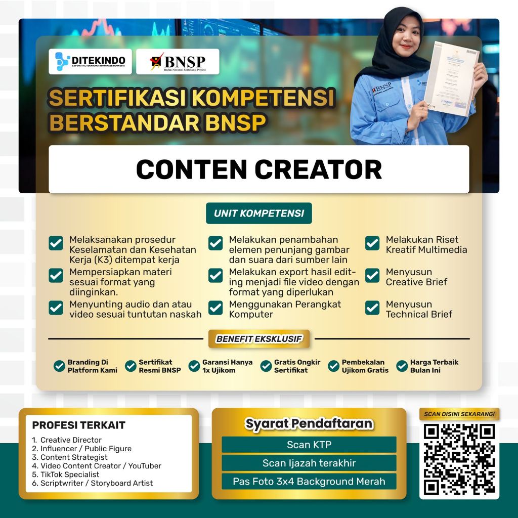 

SERTIFIKASI KOMPETENSI CONTENT CREATOR - LISENSI BNSP