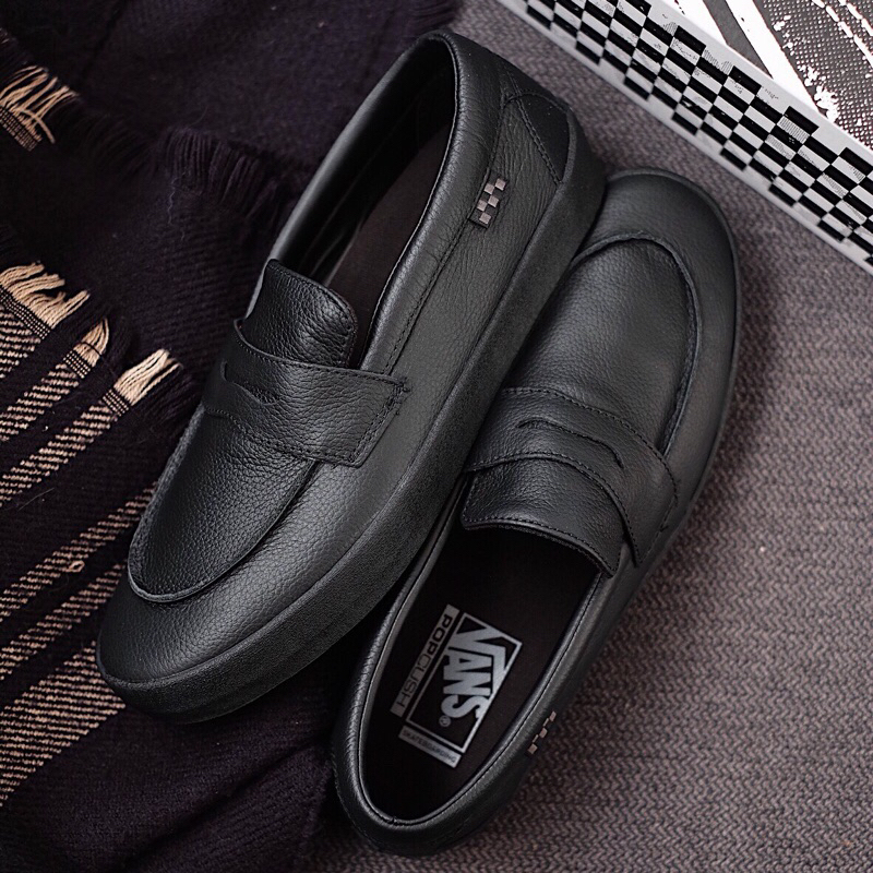 Sepatu Vans Slip On Pro Skate Loafer Leather Black Black 100% ORIGINAL RESMI