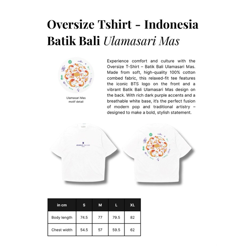 BTS POP UP SPACE OF BTS INDONESIA OFFICIAL MD Over size t shirt - SPC Oversized Tee - Batik | jimin 