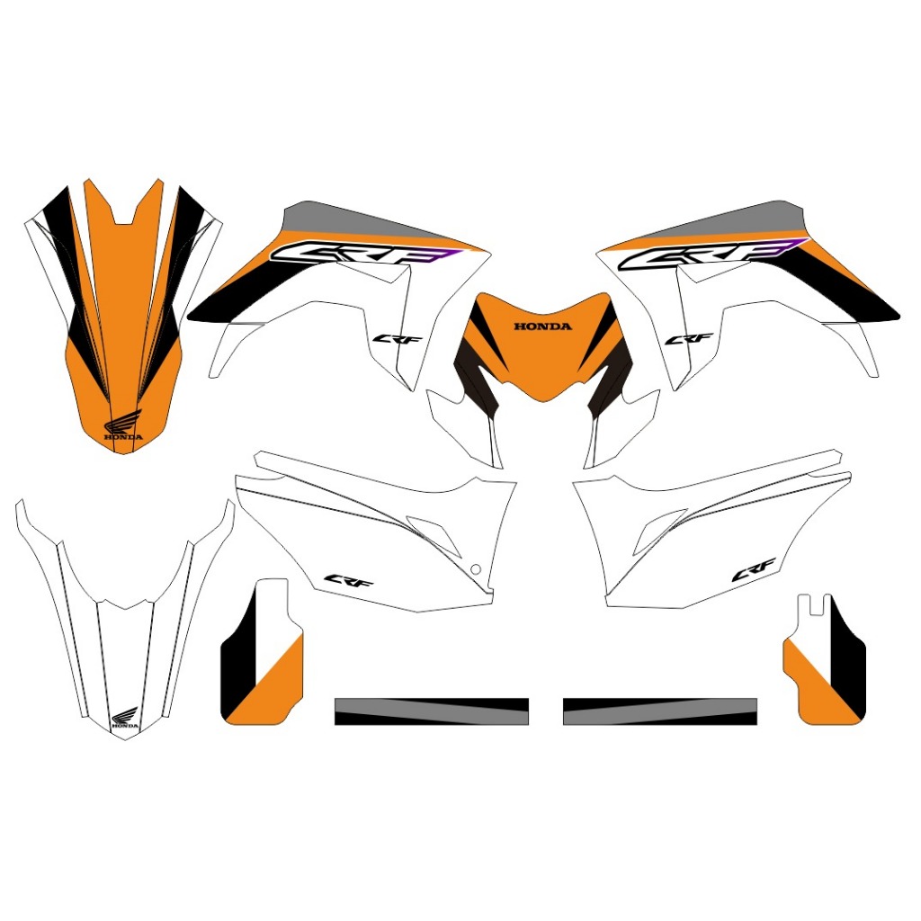 DECAL STIKER MOTOR CRF 150 L MOTIF PUTIH ORANGE LIST HITAM ABU
