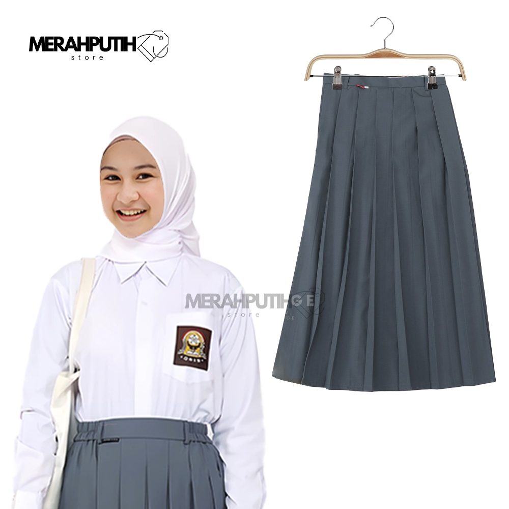 MerahPutih Store Seragam Sekolah SMA Rok Panjang Rempel Abu Bahan Premium Berkualitas Rok Rempel SMA