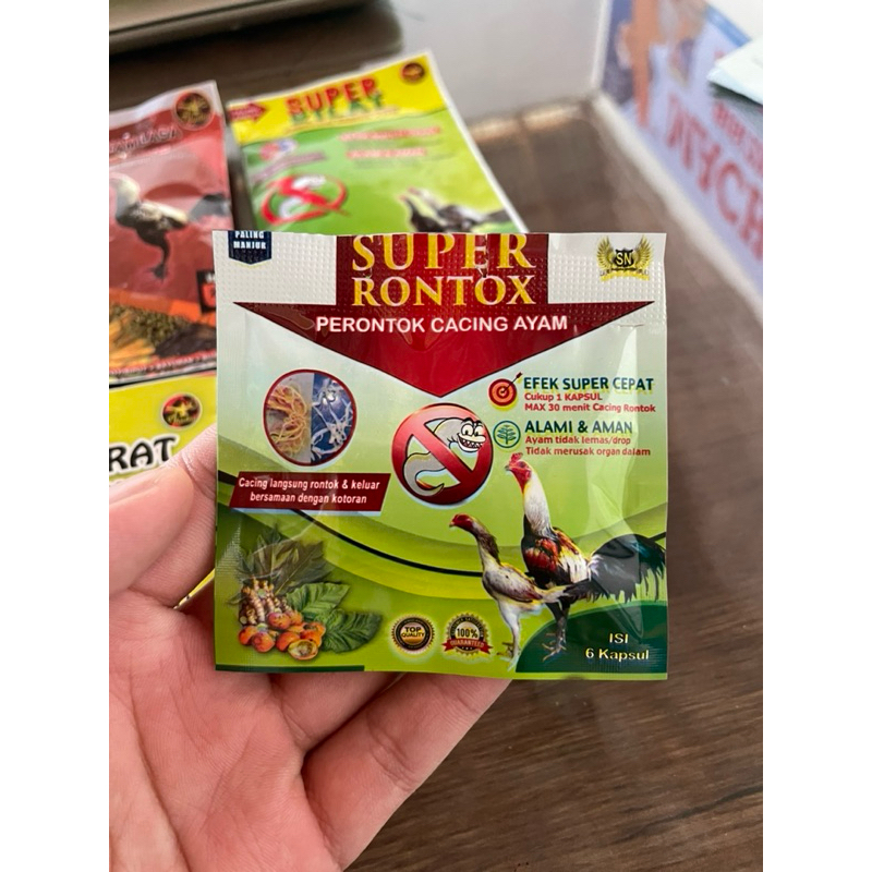 super rontox obat perontok cacing ayam paling ampuh dan manjur isi 6 kapsul obat cacing ayam SN