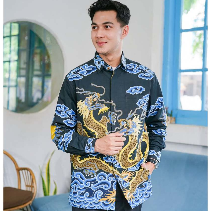 BATIK TRUSMI Kemeja Batik Pria Premium Batik Tulis Mega Mendung CC Naga