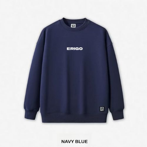 Erigo Sweater Crewneck Basic Vintage Cotton Plecce Tebal Sig Logo Text Unisex Navy Blue M-L-XL & XXL