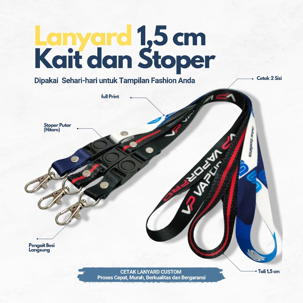 

Tali anyard / Tali Id Card Full Printing Custom | Tali Lebar 1,5cm dan Cetak 2 Sisi