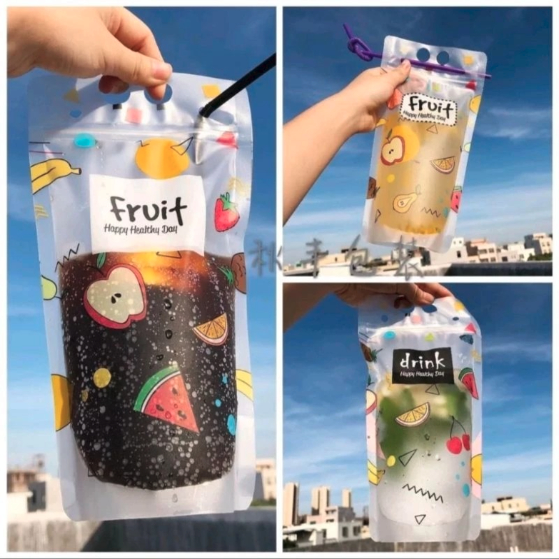 Per 1Pcs Standing Pouch Kemasan Minuman 500ml Motif Viral Gratis Sedotan / Pipet Kekinian Individual