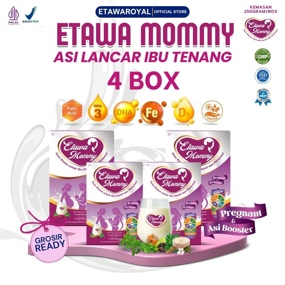 

Susu ibu hamil dan Pelancar ASI Ibu menyusui Etawamommy paket 4 Box kemasan 250gram