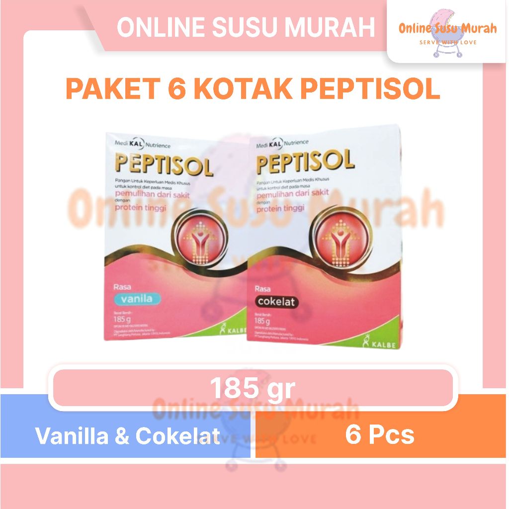 

PEPTISOL PAKET 6 PCS VANILA COKLAT 180GR NUTRISI TINGGI PROTEIN RENDAH RESIDU 180 GR SSKD