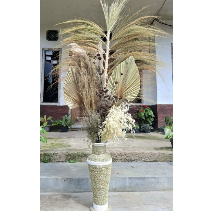 Dekorasi ruangan . bunga kering , bunga hias , bunga sudut ruangan , paket bunga hias + vas 50cm