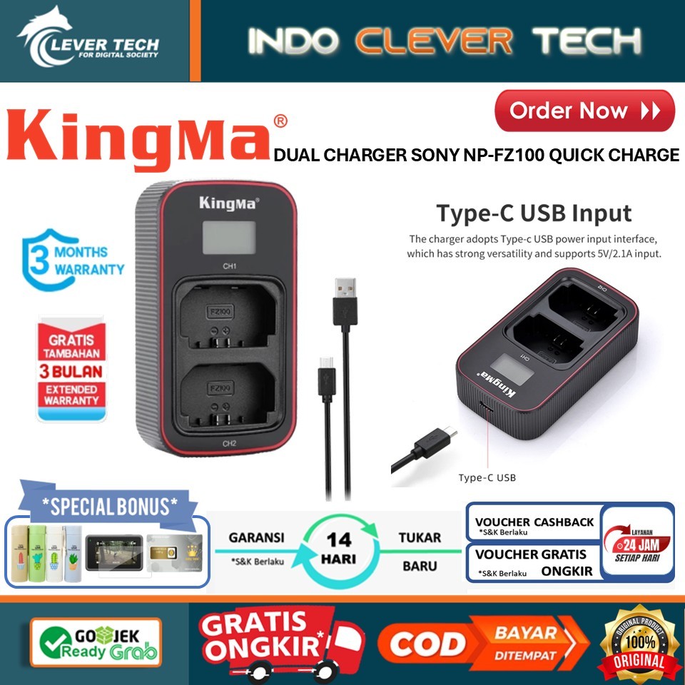 KINGMA Dual Charger Sony NP-FZ100 Quick Charge - Lcd Display