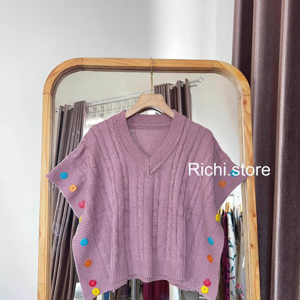 Rekhana Vest Knit Crop Baju Rajut Kancing Outwear Wanita Rompi Pendek