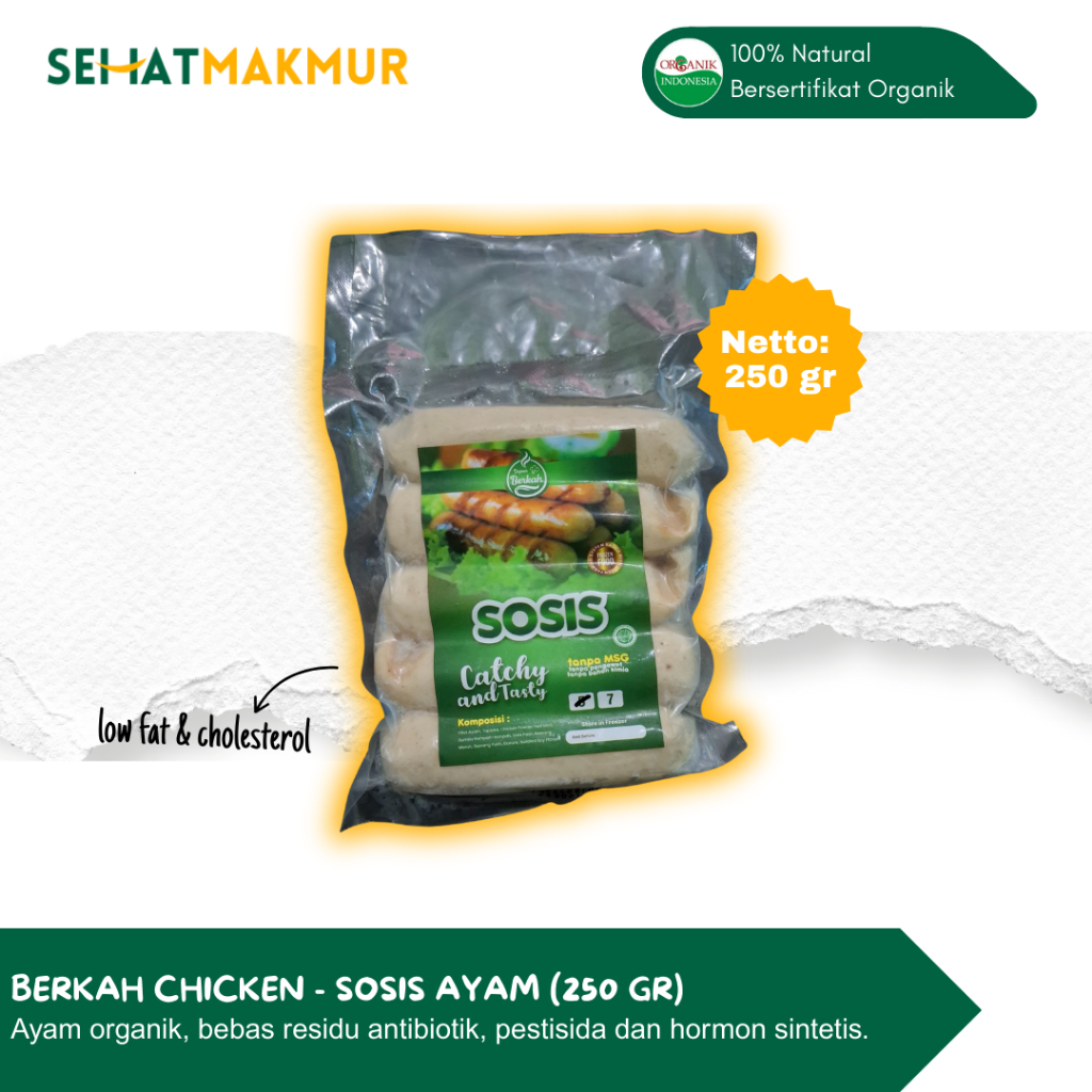 

Berkah Chicken Organik - Sosis Ayam Organik (250 gr) (Ayam Organik Prebiotik, Bebas Antibiotik, Pestisida dan Hormon Sintetis)