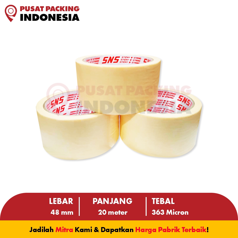 Lakban Kertas / Masking Tape 20 Meter x 48 Mm (2 Inch) Sticky N Strong (SNS) PUSAT PACKING INDONESIA
