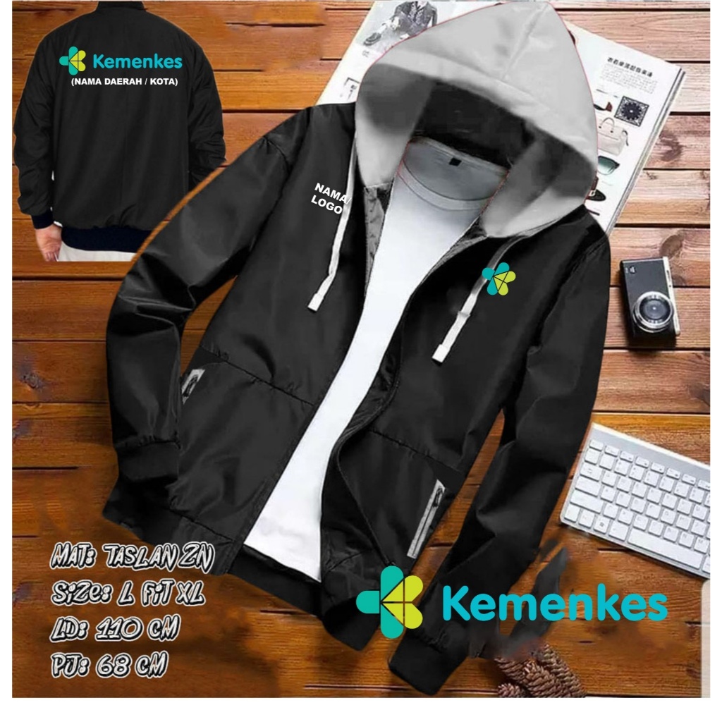JAKET BOLAK BALIK HOOODIE KEMENKES / JAKET CUSTOM SABLON KEMENKES / JAKET PRIA WANITA / JAKET DISTRO
