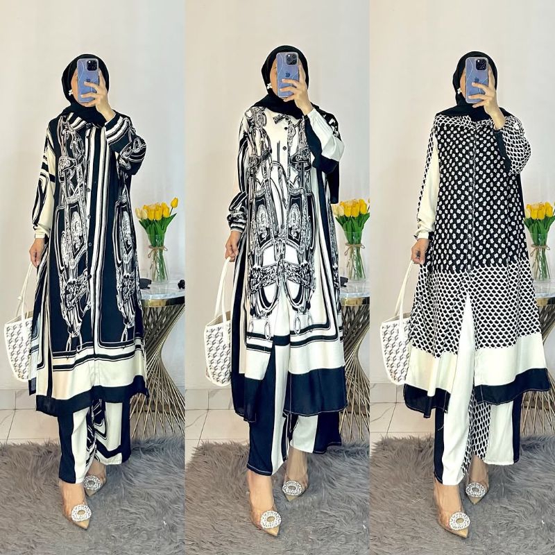SET LONG TUNIK DUMA Setelan celana wanita terbaru kekinian/setelan tunik wanita jumbo busui friendly