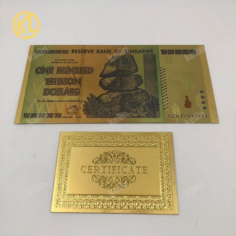 uang set gold foil 100 trilliun dollar zimbawe + sertificate