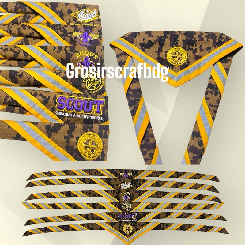 Scraf Loreng Pramuka Bordir lis menyala Ripstok Premium Lapangan Siaga Penggalang Penegak Pembina  S