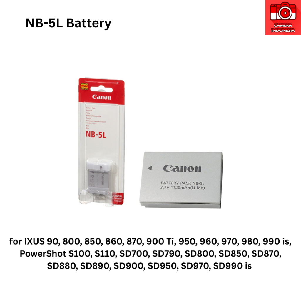 Baterai NB-5L Kamera Canon IXUS 90, 800, 850, 860, 870, 900 Ti, 950, 960, 970, 980, 990 is, PowerSho