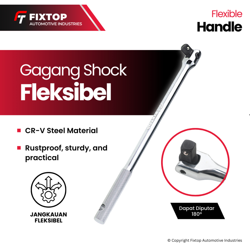 FIXTOP Gagang Shock Fleksibel 1/2 x 15" Flexible Handle Kunci Sok Sock