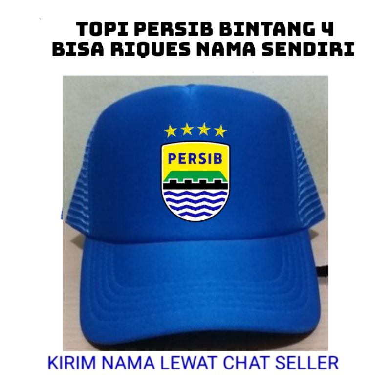 TOPI PERSIB BINTANG 4 BISA RIQUES NAMA// Topi Persib bintang 4 // topi Persib juara bisa riques nama