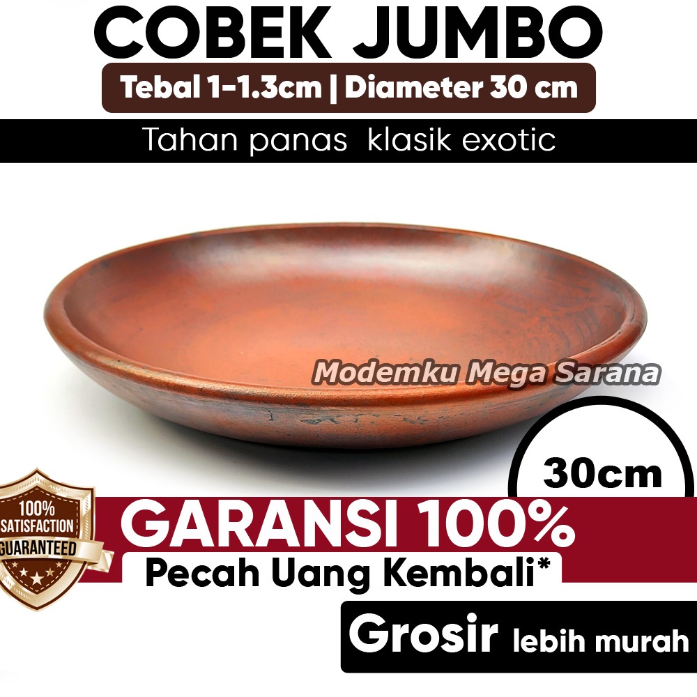 Cobek Tanah Liat Jumbo Diameter 30 cm - Piring Saji Gerabah Besar Tahan Panas Cowek Coek Cowet Coet