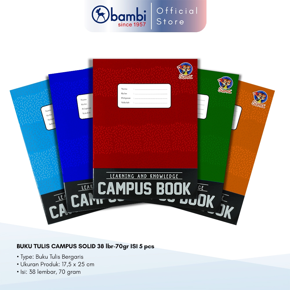 

Bambi x Suma Buku Tulis Learning And Knowledge Campus Book Isi 38 Lembar 70 Gram 5 PCS Original