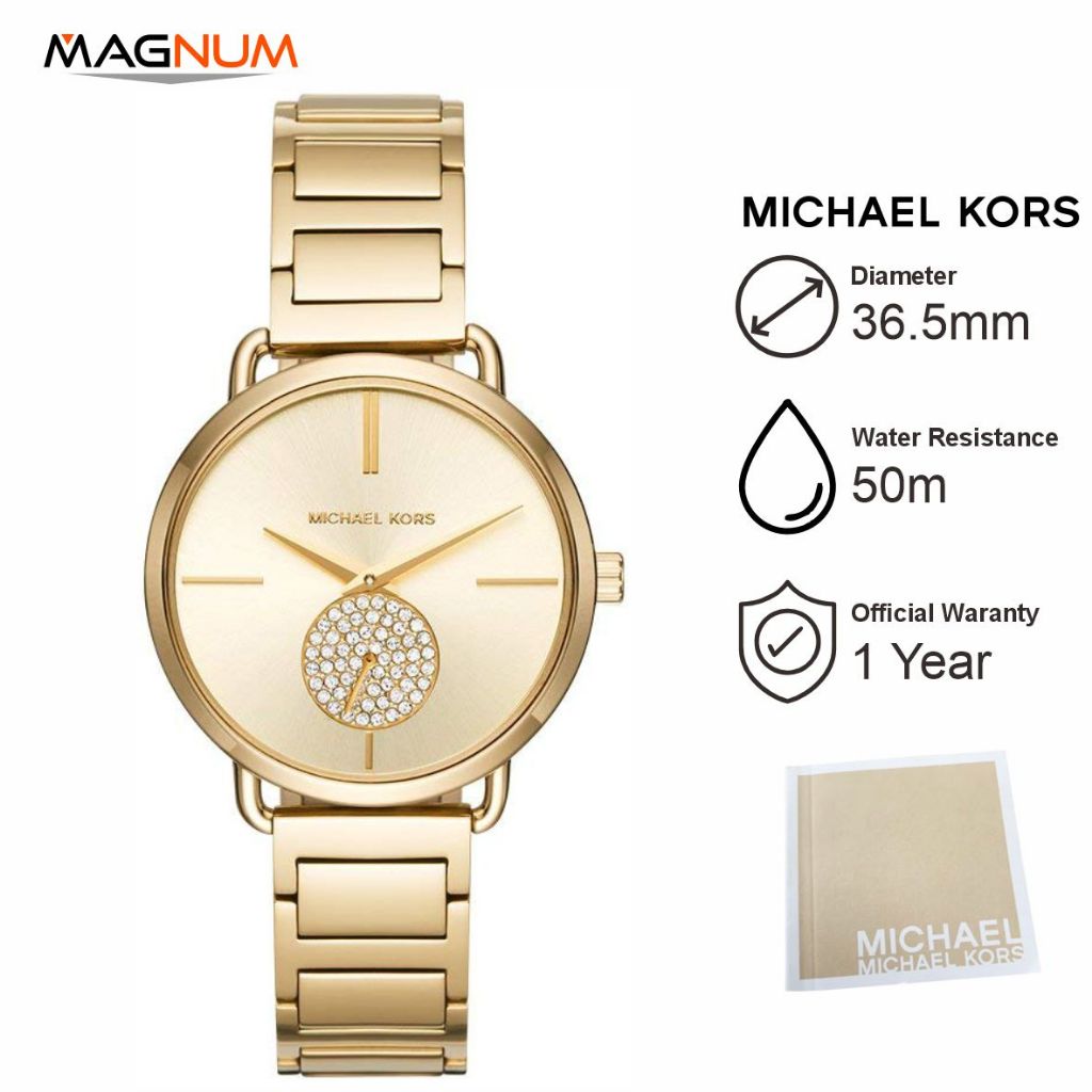 Michael Kors Portia MK3639 Gold Dial Gold Stainless Steel Strap Jam Tangan Wanita