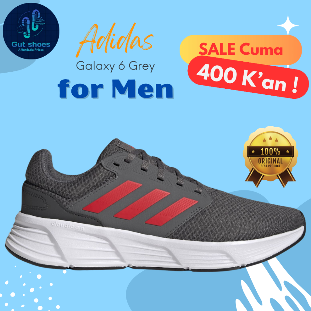 Sepatu Running / Lari Pria Adidas Galaxy 6 From Adidas Indonesia Official Store - Grey Red GW4144 - 