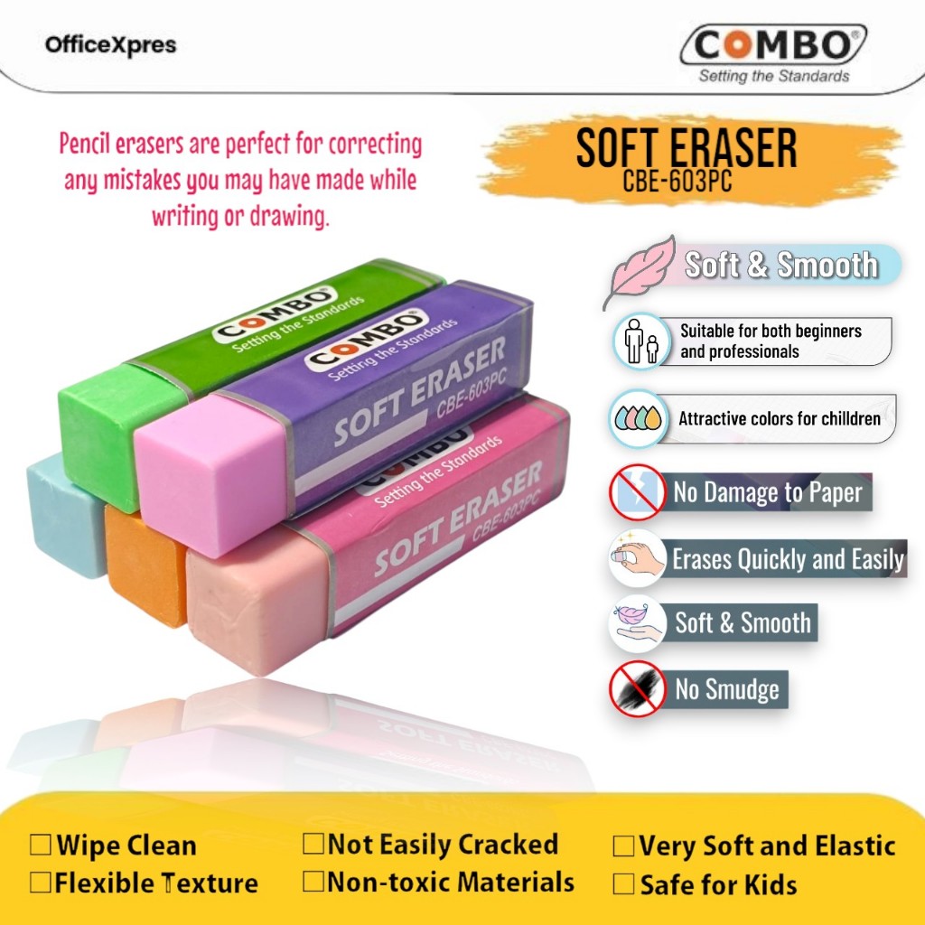 

(1 Box = 30 Pcs) Soft Eraser CBE-603PC / Pencil Eraser / Penghapus Pensil Warna Warni / Hapusan Pensil / Stip Karet