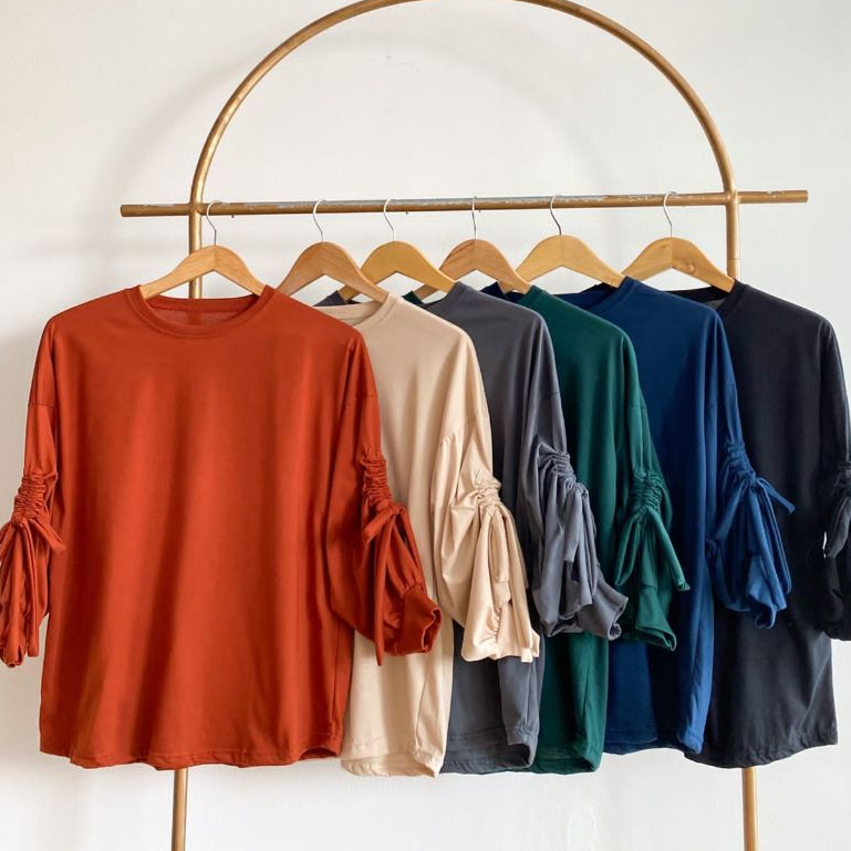 GROSIR A18 (6PCS) - Atasan Kaos Wanita Grosir Kaos Lengan Serut