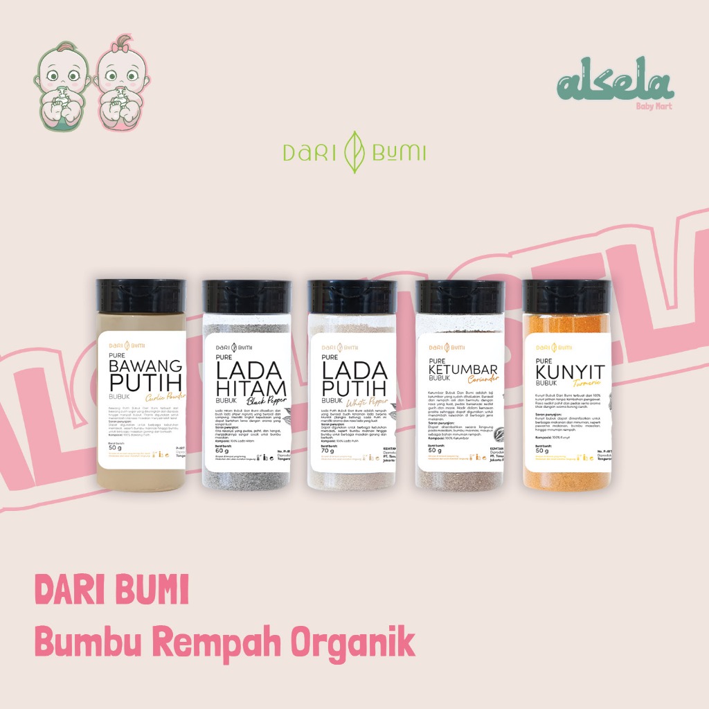 

Dari Bumi Aneka Bumbu Dapur Bubuk PREMIUM Bawang Putih, Kunyit Bubuk, Ketumbar Bubuk, Lada Putih Bubuk, Lada Hitam Bubuk 100% Rempah Asli